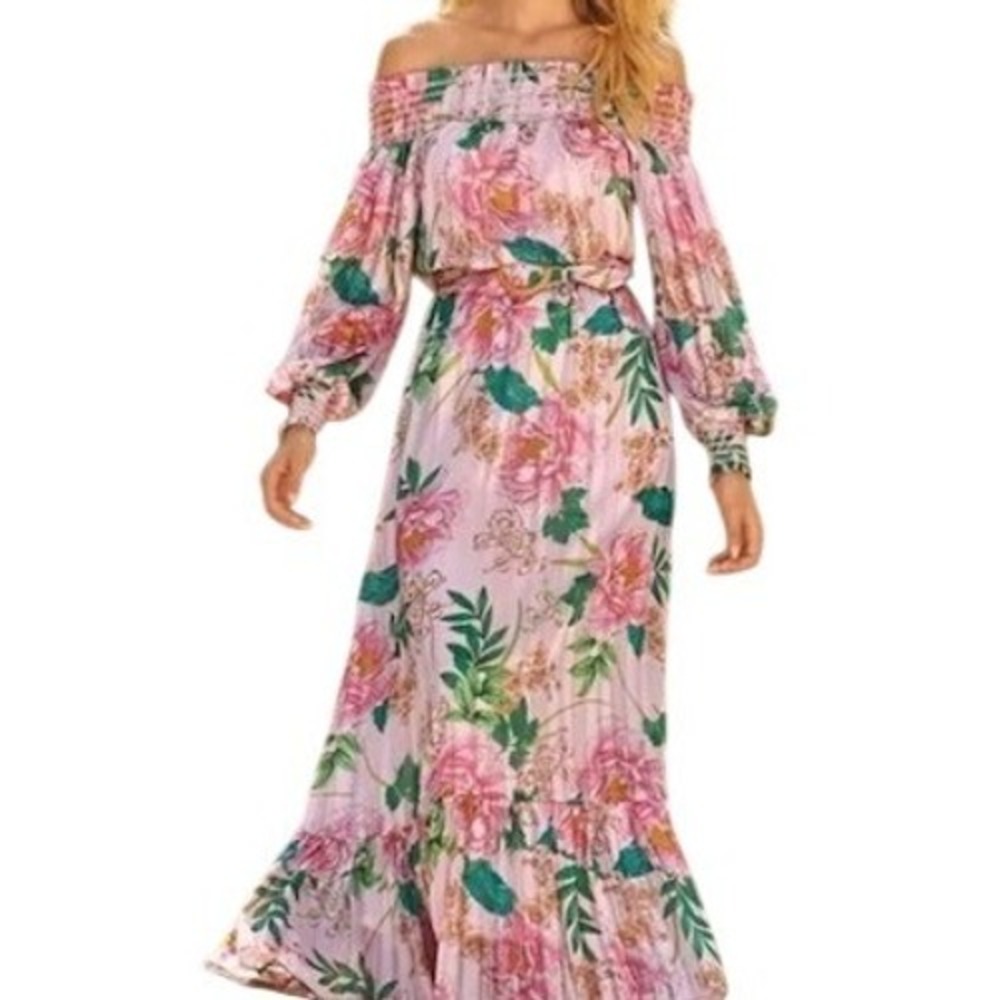 Boston Proper Floral Blooms Off The Shoulder Maxi Pink‎ Multi Size S